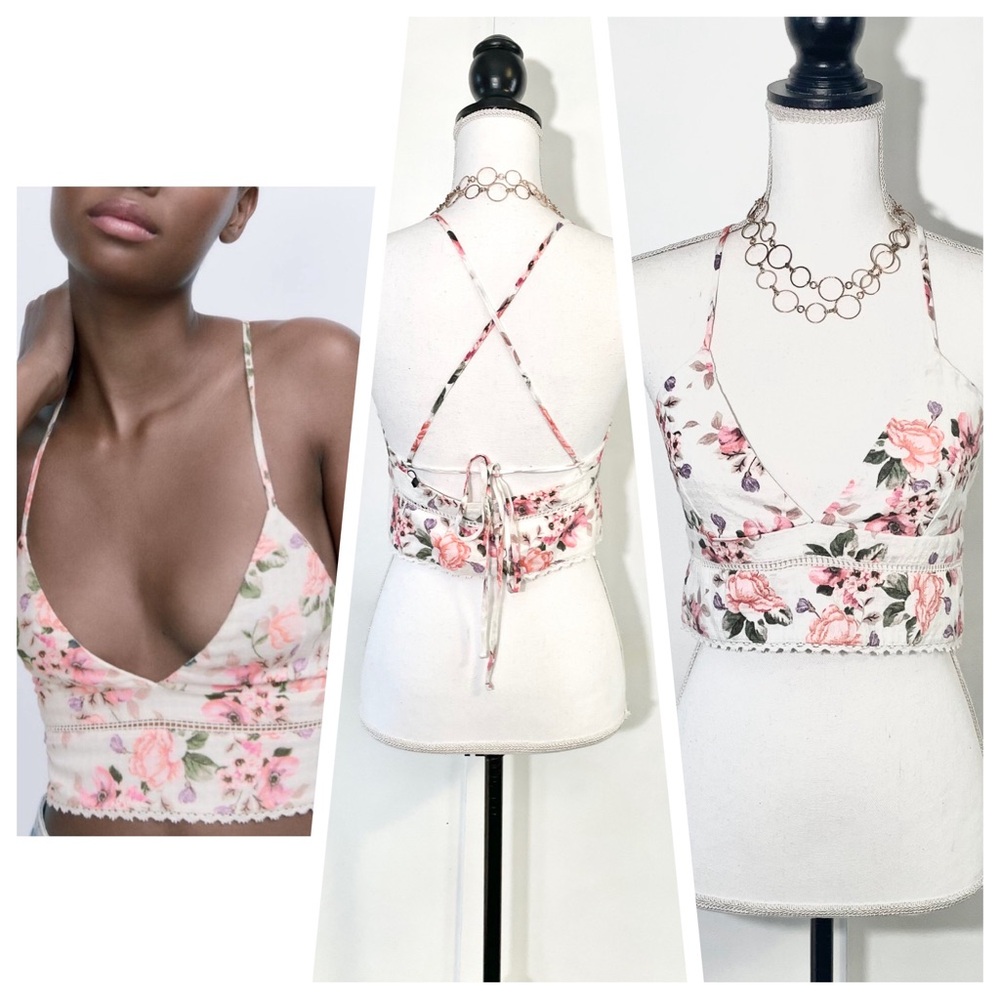NWT ZARA Floral Spaghetti Strap Crop Tank Top